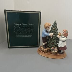 1982 Avon Christmas Memories Figurine Series Keeping Tradition Trimming Tree